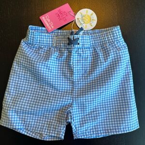 NWT! Ruffle Butts Rugged Butts Blue Gingham Kids Swimming Trunks Bathingsuit
